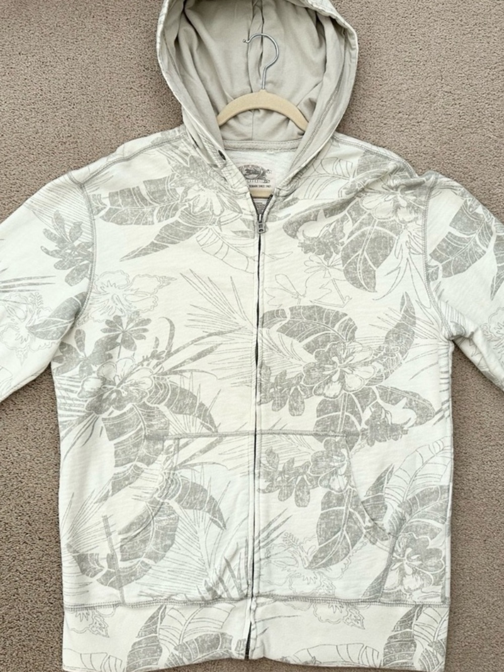 Y2K Hawaiian Tropical Floral Print Grey White Lightweight Zip Beach Hoodie -Surf